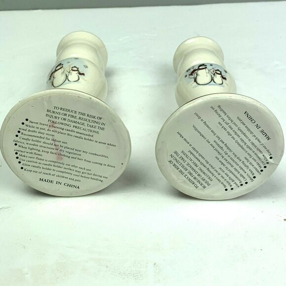 Royal Seasons Stoneware Snowman Candlesticks Taper Candle Holders Red Winter - Picture 6 of 6